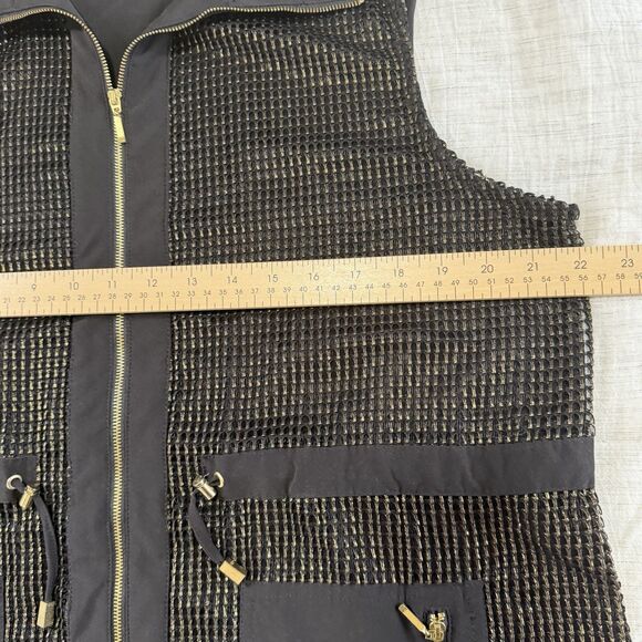 Chico's Zenergy Neema Mesh Foil Front Vest 2 Large 12 Gold Black Full Zip Cinch - Picture 14 of 16